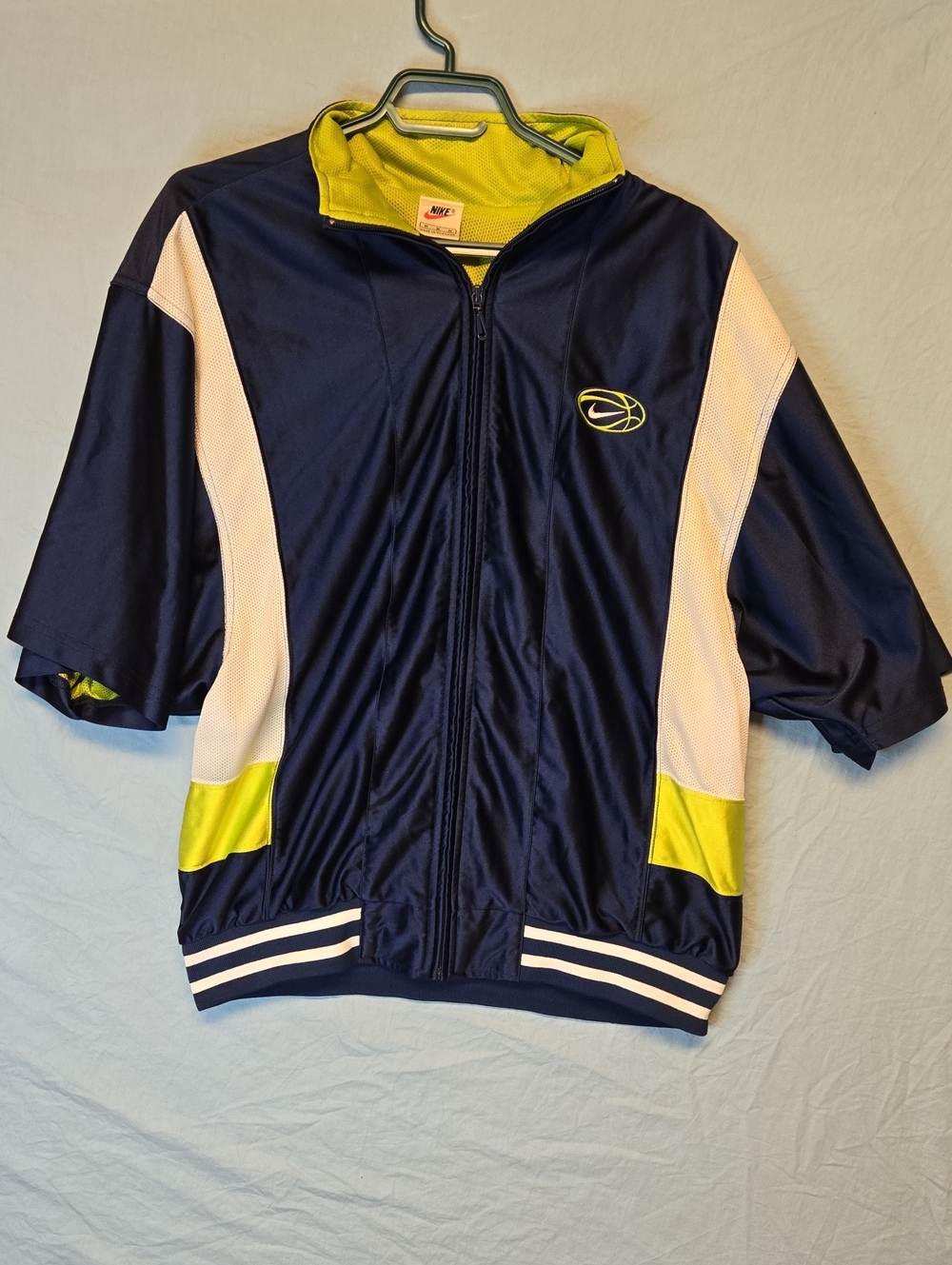 Nike Navy, White & Lime Short Sleeve Full Zip Track Jacket Vintage 90's